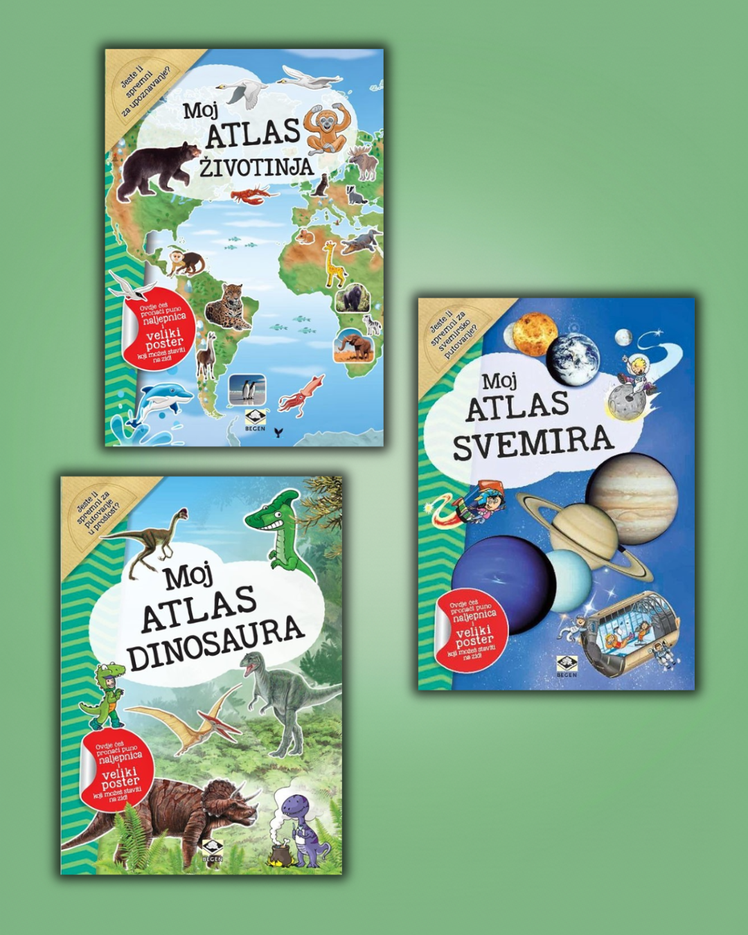 Moj atlas životinja, dinosaura i svemira + 3 postera